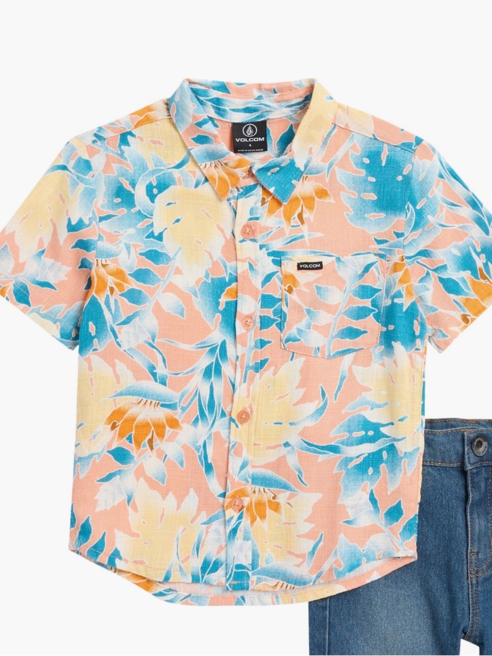 NEW Volcom Blue and Orange Floral button down, 2T